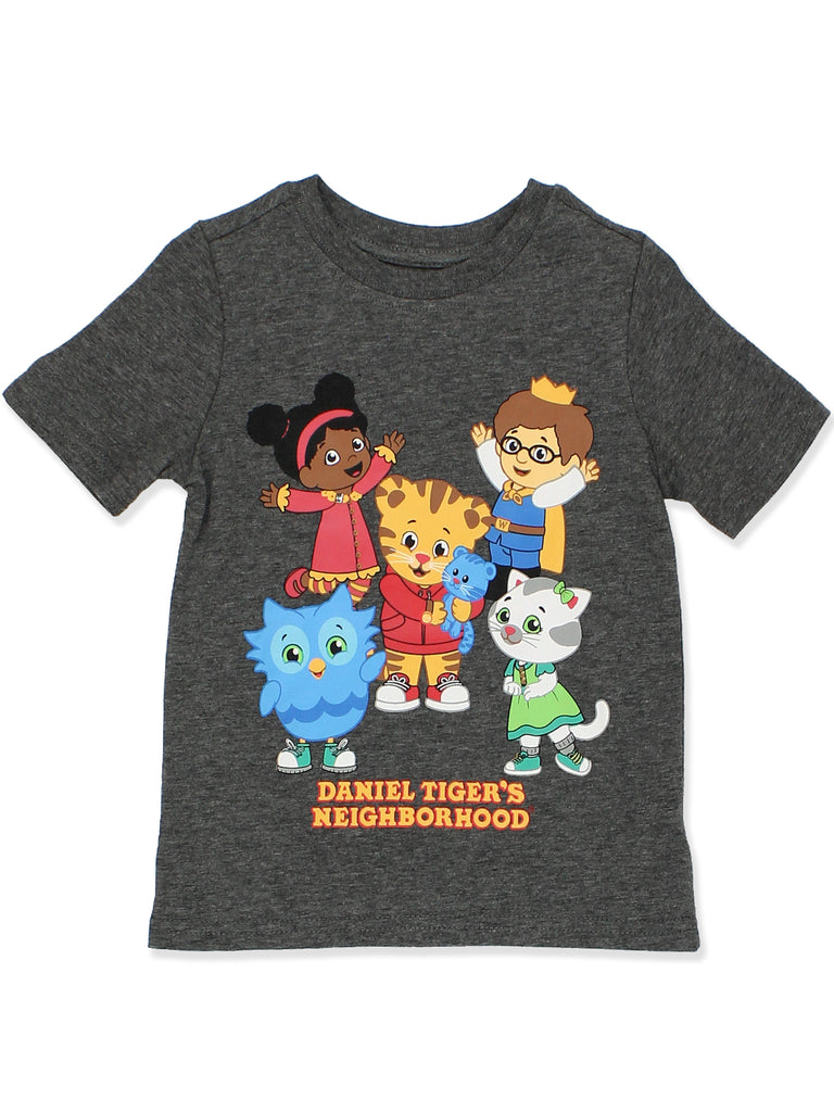 Daniel Tiger's Neighborhood Toddler Kids Short Sleeve Tee with Daniel Tiger characters: Daniel Tiger, Prince Wednesday, Miss Elaina, O the Owl, and Katerina Kittycat