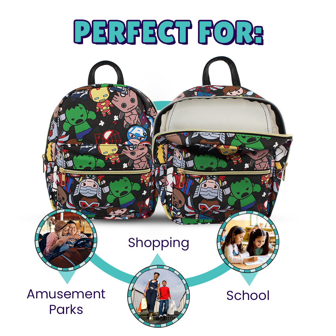 Marvel Kawaii Avengers Mini PU Leather Backpack Purse with Adjustable Straps 10 In