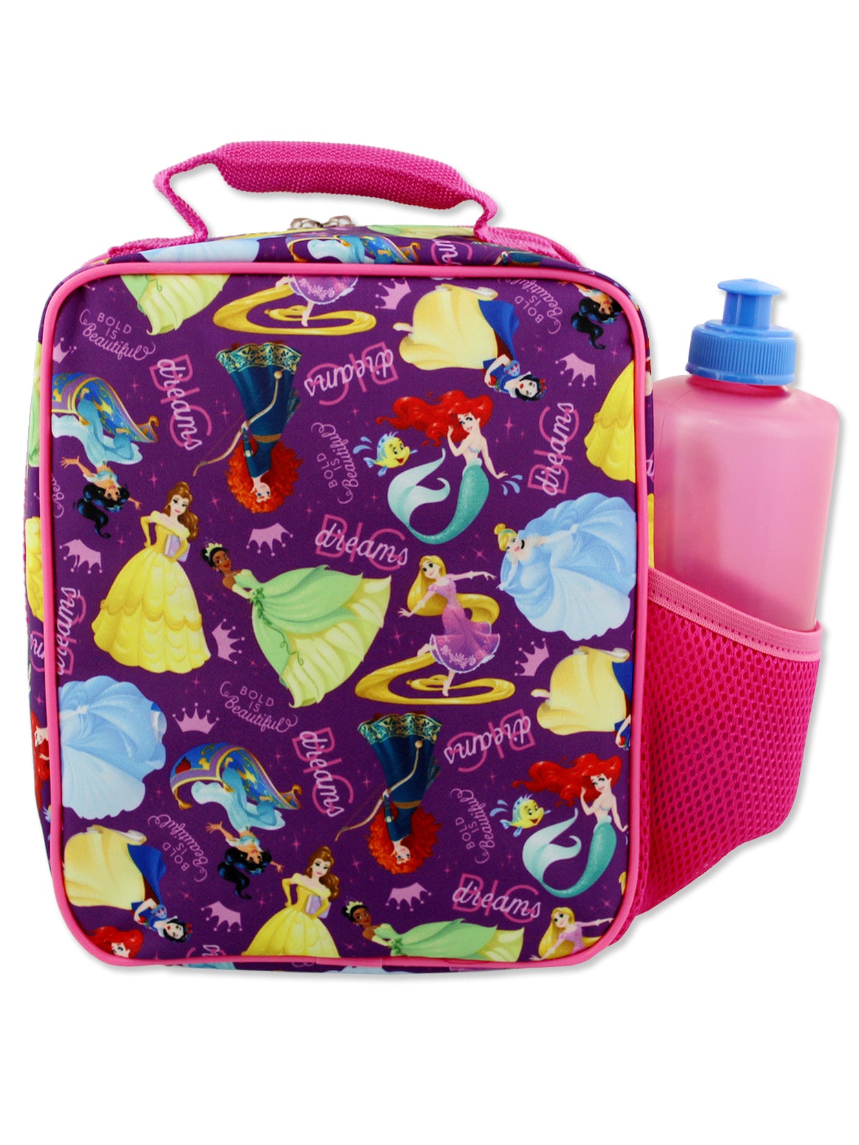 Disney Princesses Lunch Bag Insulated Ariel Cinderella Tiana Belle Girls Pink