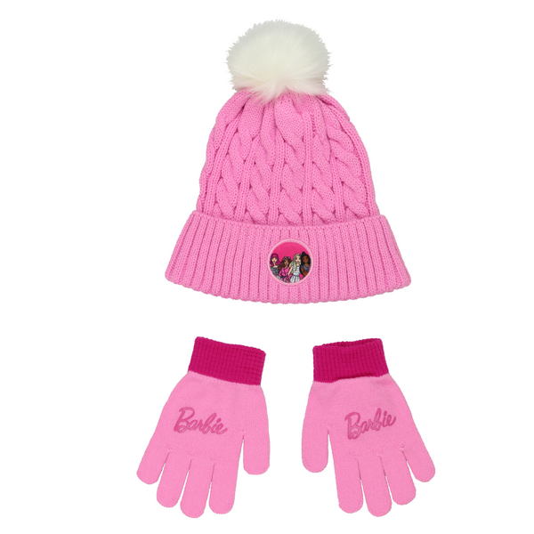 Set Cappello E Guanti Barbie Per Bambine | Maglia Rosa Con Pompon | Regalo Invernale Caldo E Morbido Per Piccole Fan