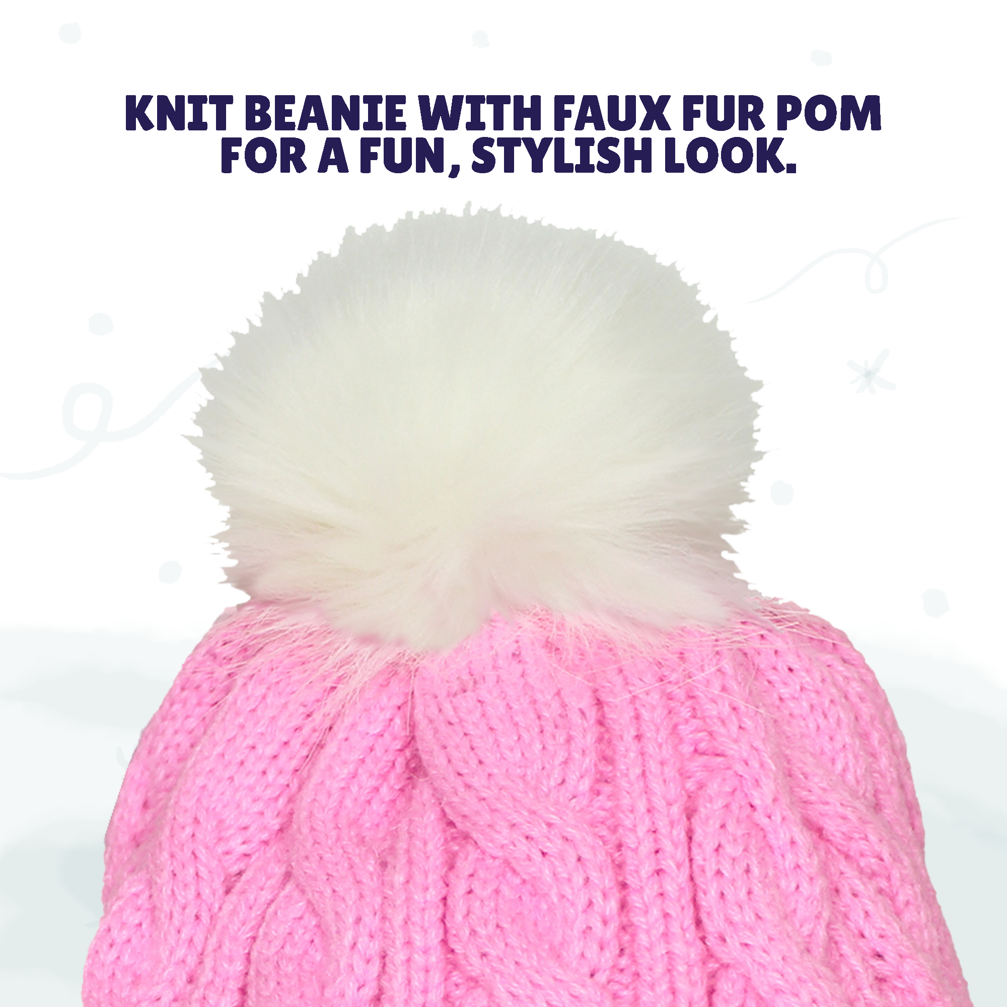 Barbie Pink Knit with White Fluffy Pompom Barbie Friends Big Kids Girls Knit Hat and Gloves Set  main image 2