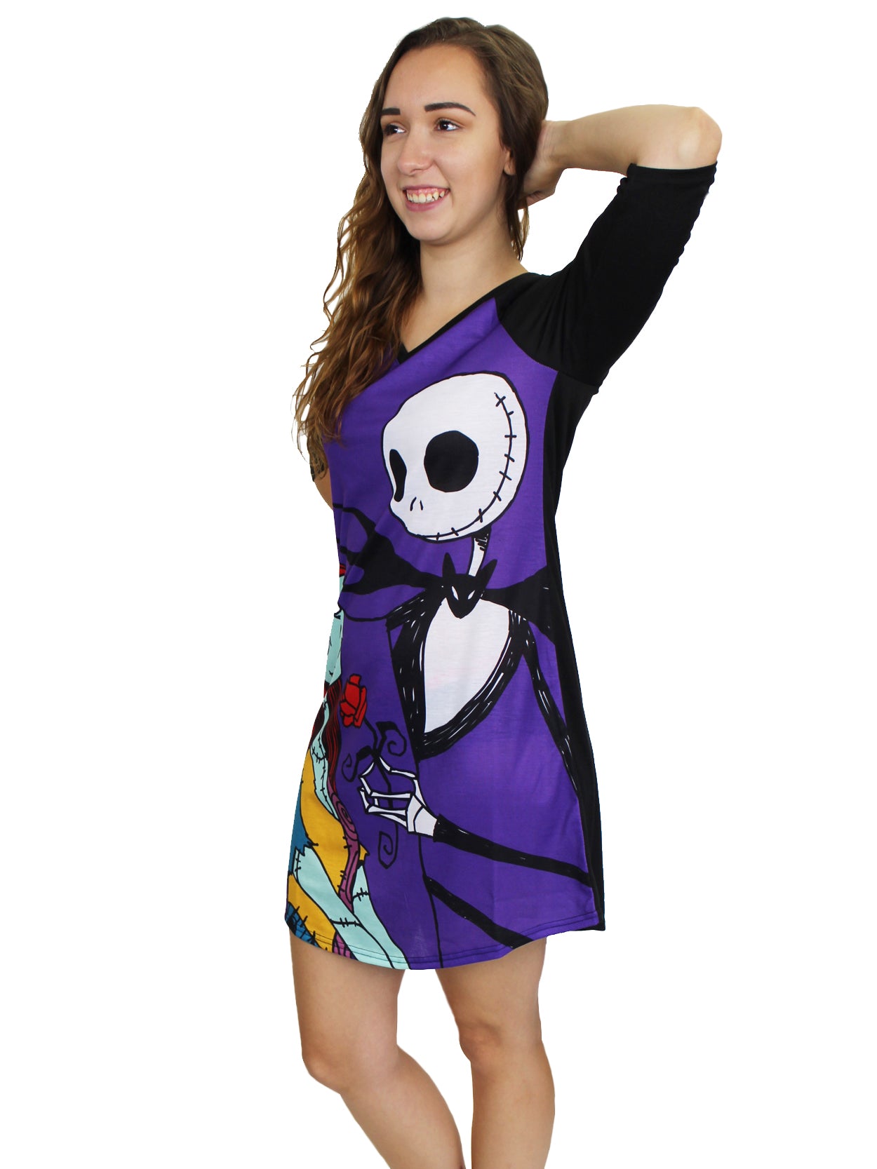 Disney Nightmare Before Christmas Women's 3/4 Sleeve Dorm Nightgown Pajamas Disney Nightmare Before Christmas Women's 3/4 Sleeve Dorm Nightgown Pajamas