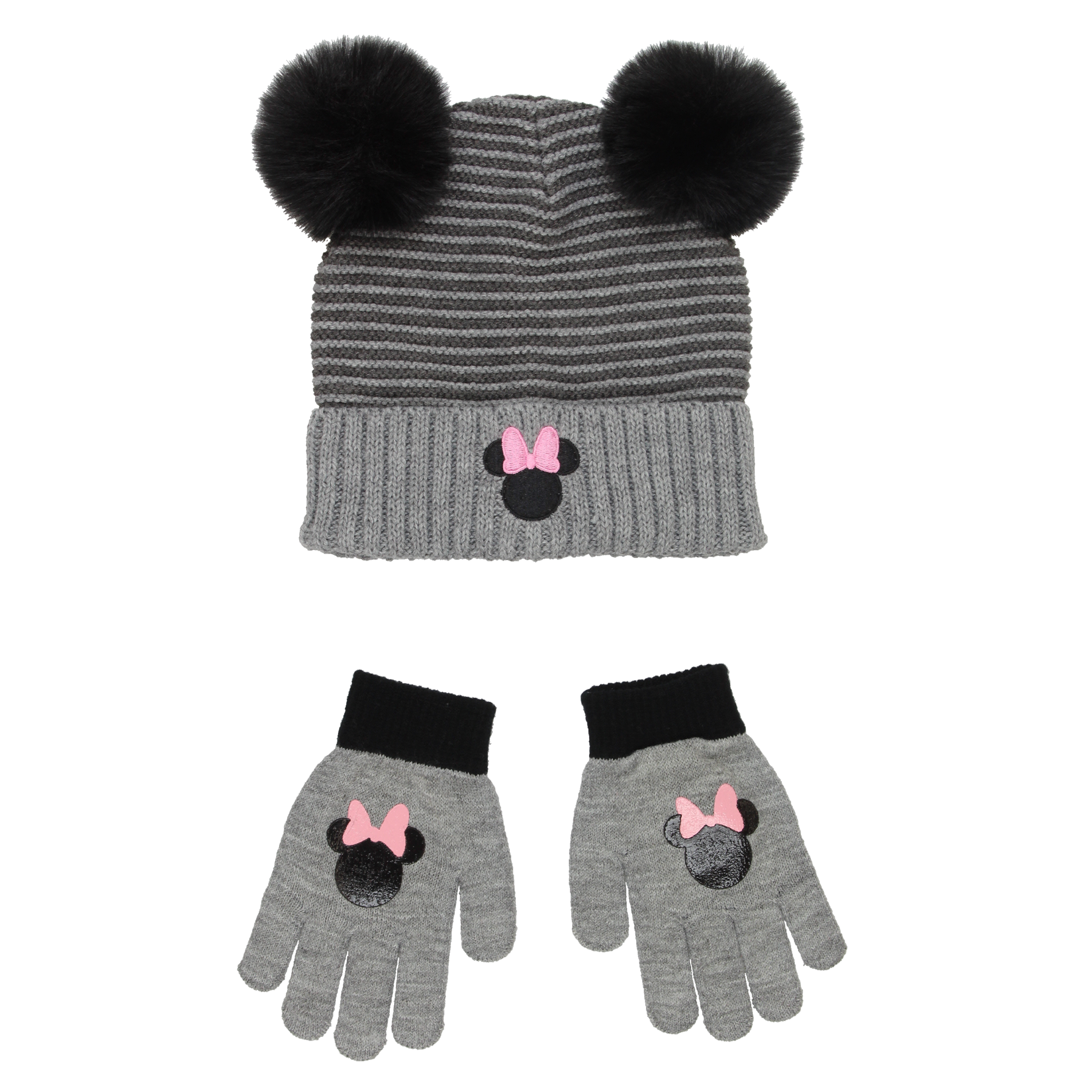 Minnie Mouse Silhouette Big Kids Girls Knit Hat and Gloves Set