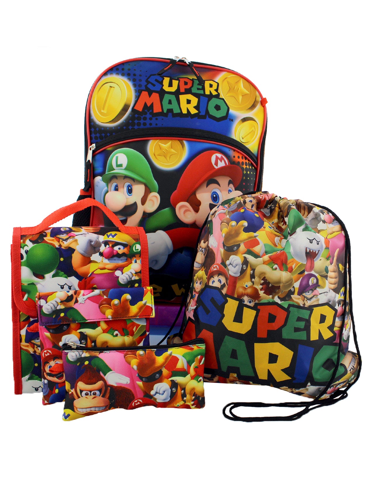 Super Mario Backpack with Lunch Box Mario Kids Backpack 2 Piece Set 16 inch  