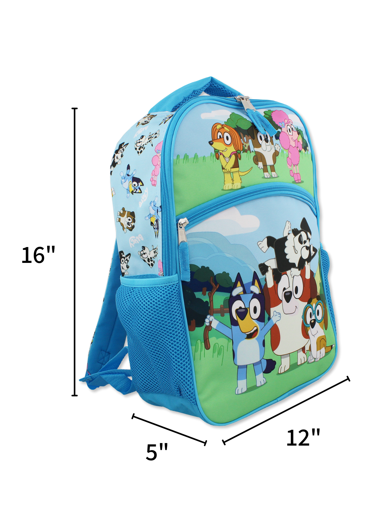 Bluey Girls & Boys Toddler 4 Piece Backpack Set for Kindergarten School Bag  with Front Zip Pocket Mesh Side Pockets Insulated Lunch Box Water Bottle  and Squish Ball Dangle