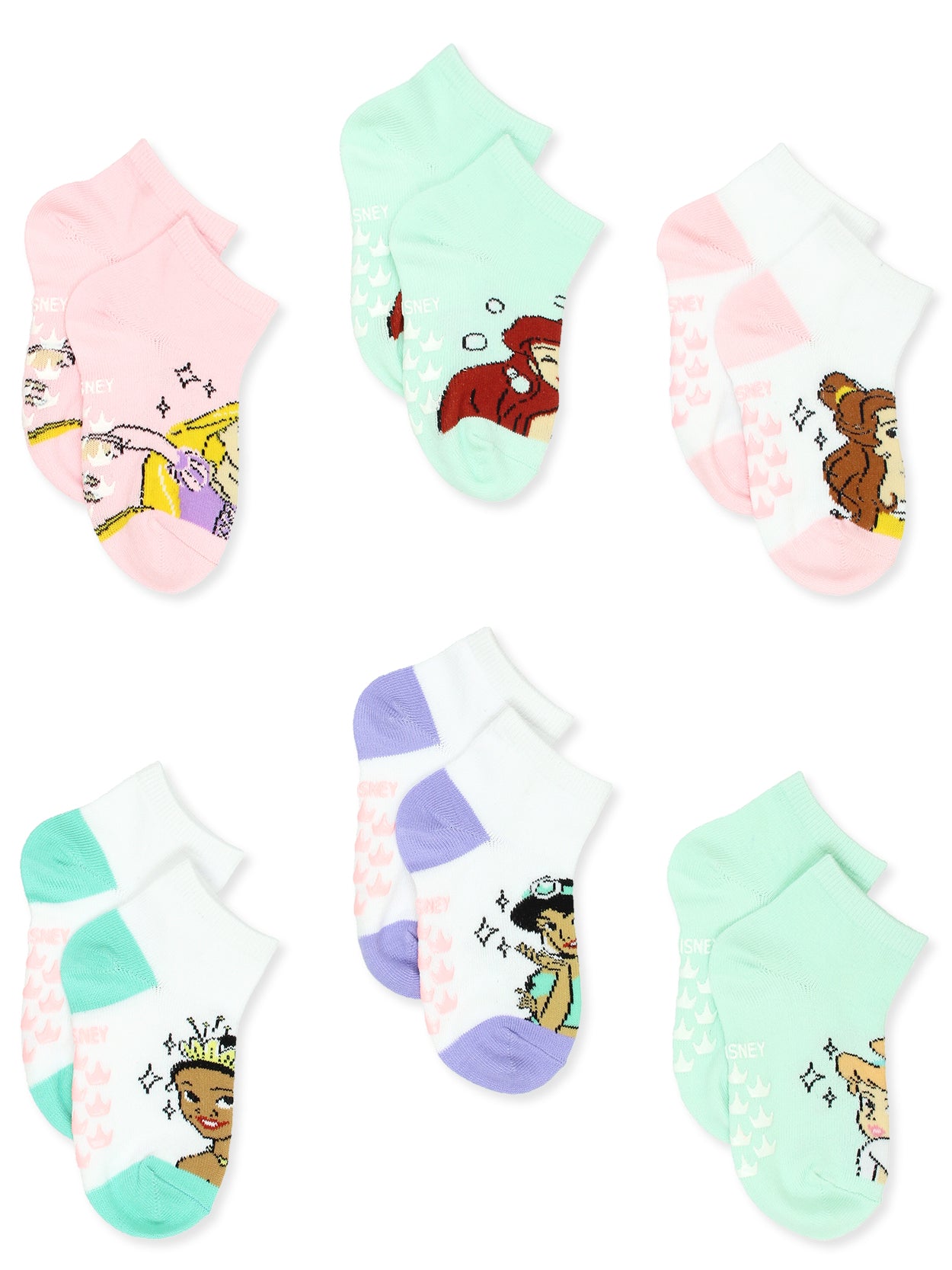Disney Princess Toddler Girls 6 Pack Socks with Grippers (Small (4-6), Aqua  Blue)