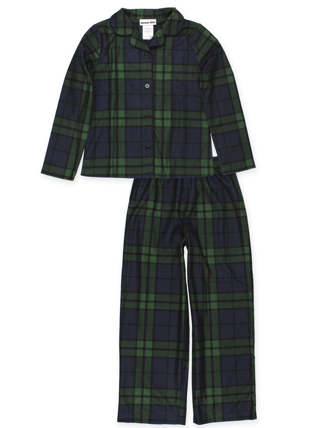 Holiday Green Plaid Coat Style Pajamas Set