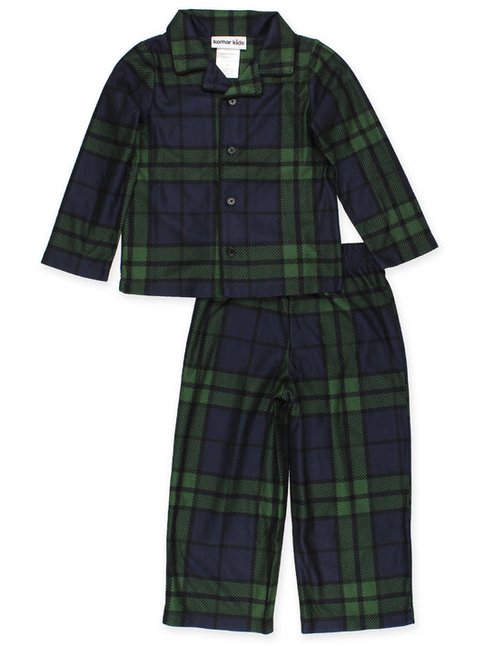 Holiday Green Plaid Coat Style Pajamas Set