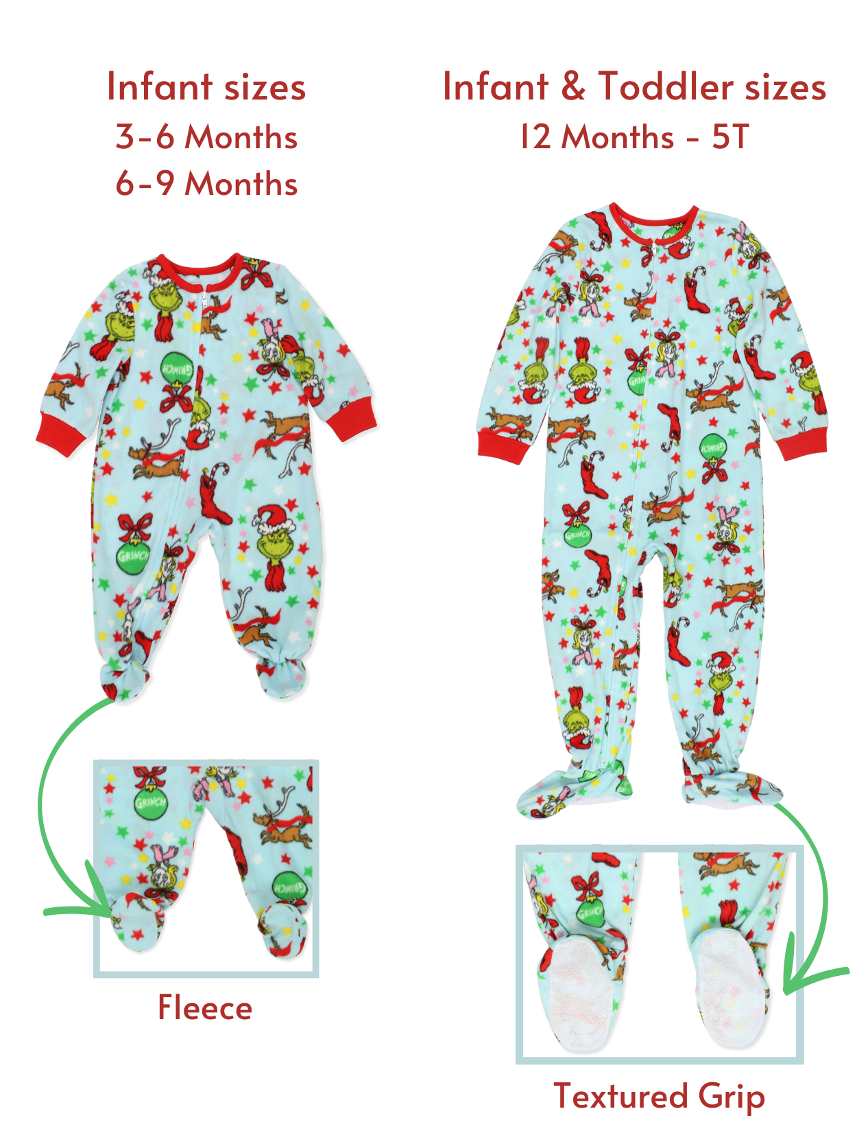 Seuss The Grinch Characters Footed Blanket Sleeper Pajamas
