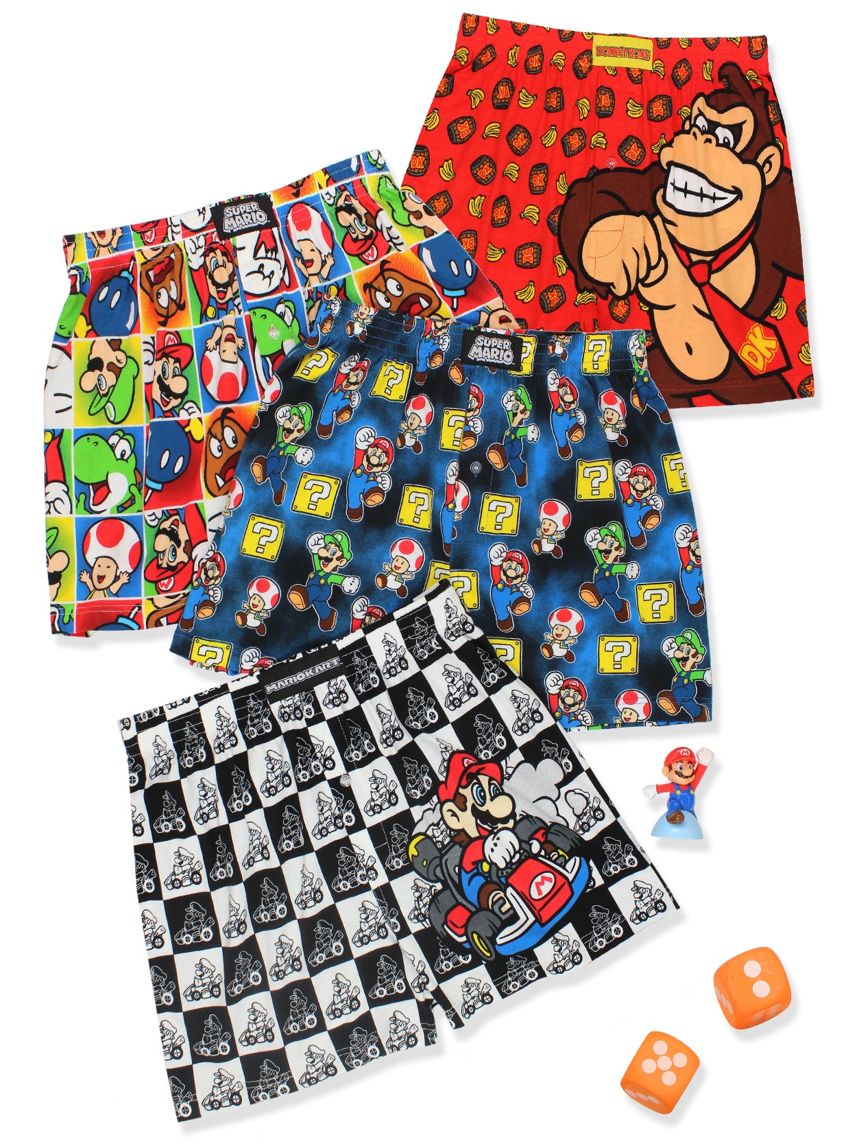 Super Mario Bros 3-Pack Boxer Briefs for Boys (Extra Small (Size 4