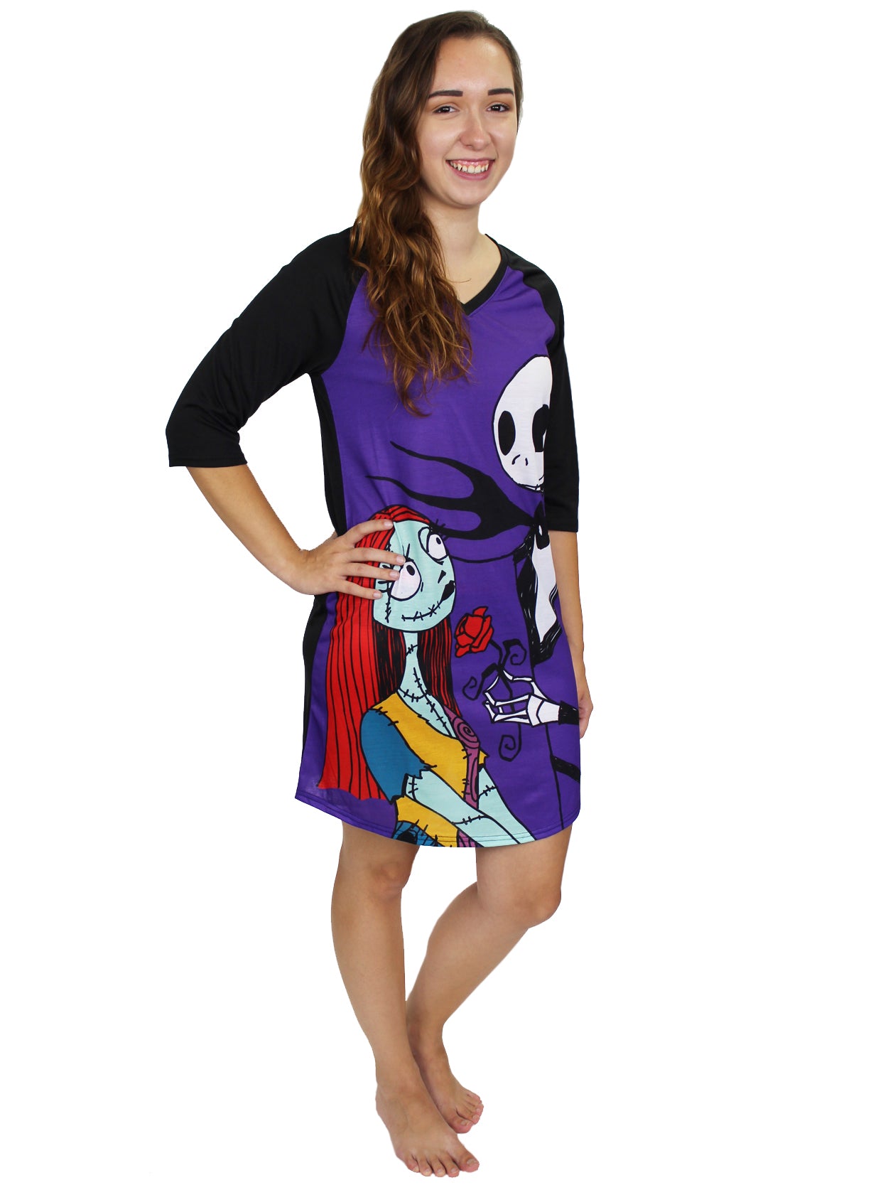 Disney Nightmare Before Christmas Women's 3/4 Sleeve Dorm Nightgown Pajamas Disney Nightmare Before Christmas Women's 3/4 Sleeve Dorm Nightgown Pajamas