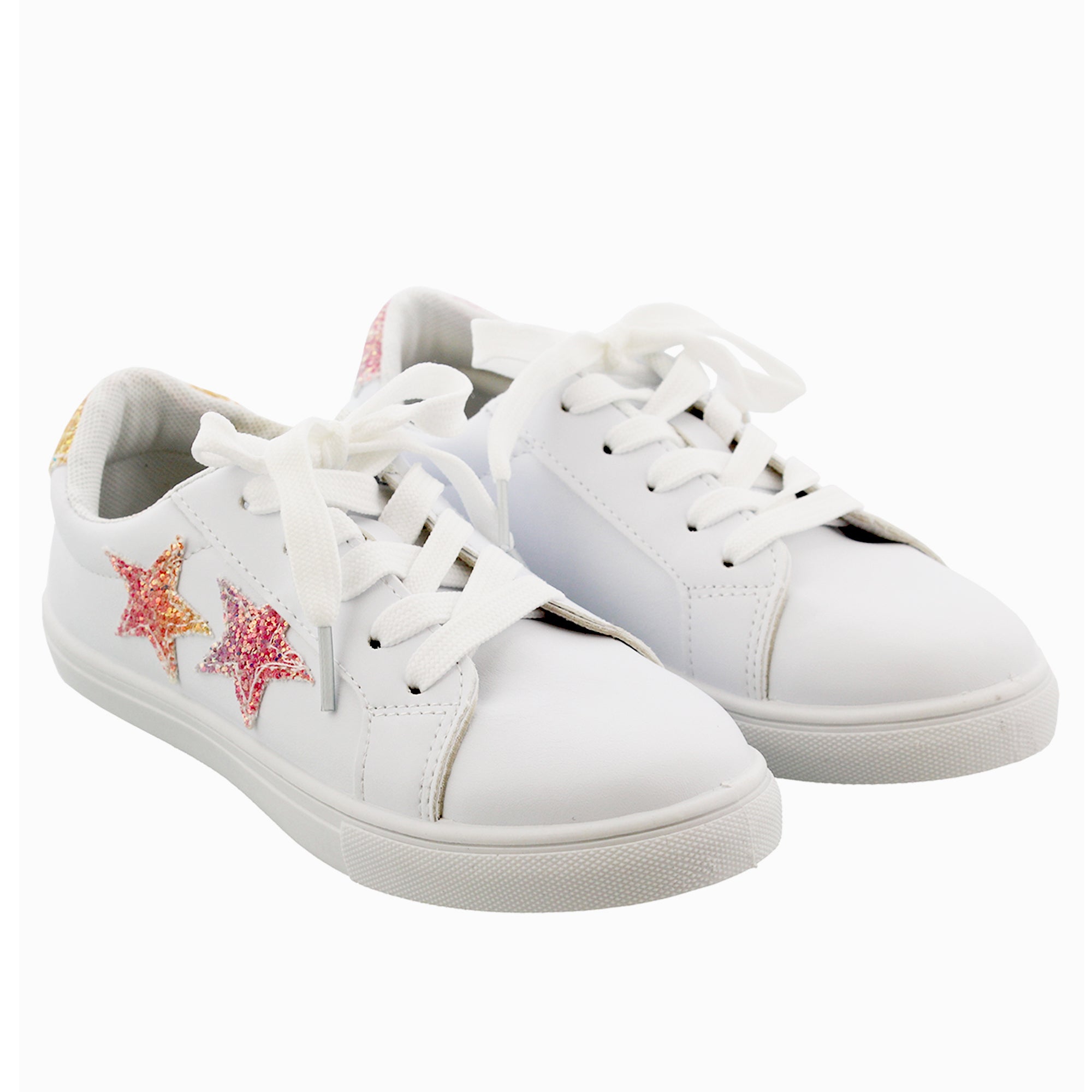 Kensie Girl Low Top Sneaker Casual Lace Up Shoes, Glittery Stars